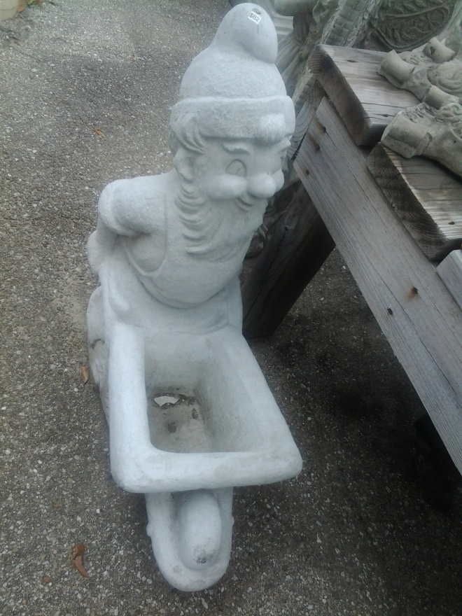 $82 - Gnome with Wheelbarrow - concrete garden statue tallahassee florida