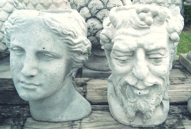 $48 - Athena & Bacchus Head Planters - Concrete Garden Art in Tallahassee, Florida